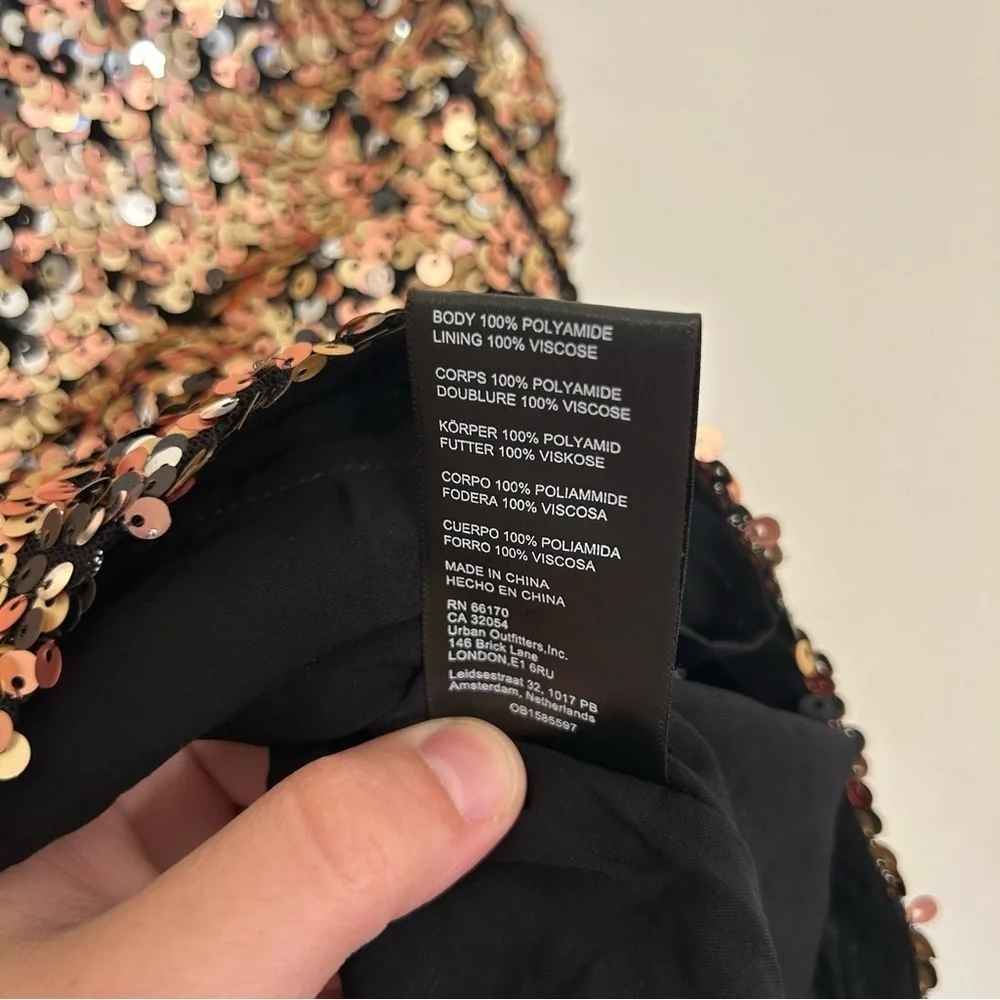 NWT Free People Annalise Black and Gold Sequin Mini Skirt Size 8